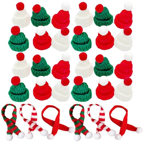 Ashuxxn 60 Stück Mini Weihnachtsmütze und Schal Set Strickmütze des Weihnachten Kleine Weihnachtsmützen Mützen Für Sorgenwürmchen für Christbaumschmuck und Andere Heimdekorationen