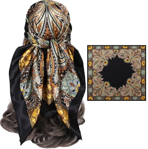 XIEXIESHER Pañuelo Satén Cuadrado Grande para Mujer 90x90 cm Pañuelos Cabeza Mujer Turbante Accesorio Pelo, Bufanda Playa Pañuelo Cabeza Hijab Ligero Elegante Regalo
