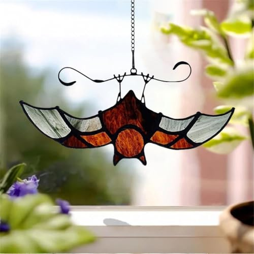 Vogel-Buntglas-Fensterdekoration, 17 x 8,5 cm, Sonnenfänger, Gartenbehang, Ornamente, für Halloween, Herbst, Weihnachten, für Zuhause