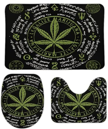 Set 3 Teilig Badvorleger Cooles Vintage Weed Marihuana Rauch Teppiche Und Toilettendeckel Wasserabsorbierend Weiche Badgarnitur Badematten, Für Wc-Sitz Bezug, Badewanne, Wohnzimmer