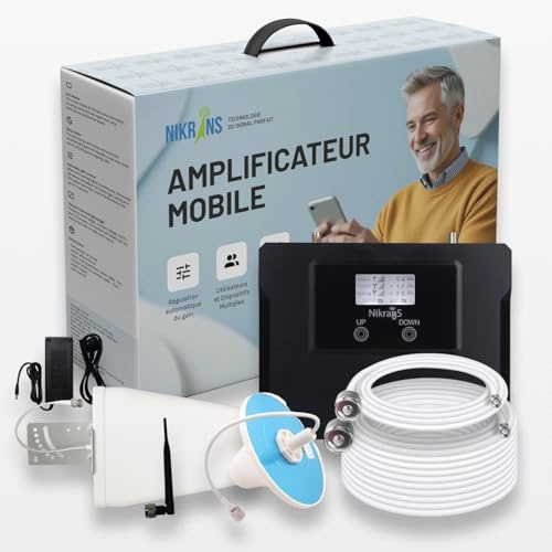 Nikrans Amplificateur GSM 4G – Répéteur Mobile Bi Bande 900/1800 MHz - Appels et Internet - Jusqu’à 500 m² -Compatible avec Tous Les Opérateurs Mobiles