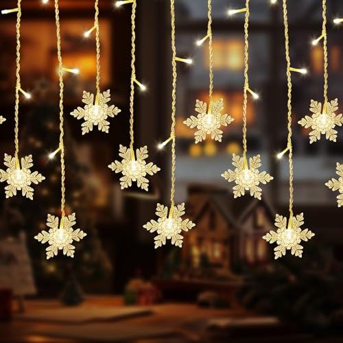 XiXiRan Weihnachtslichter, Lichtervorhang, Fenster Deko Weihnachten Licht, Beleuchtung Fenster, Leds Fensterbeleuchtung Weihnachten (Snowflake)