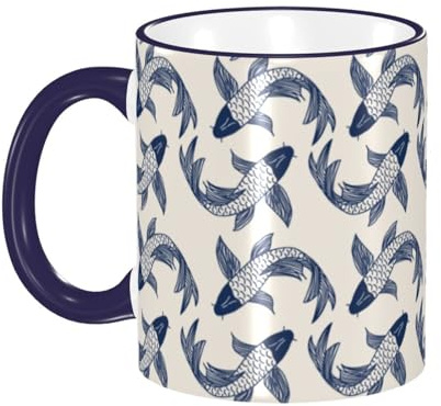 asbwuo Tasse à café avec motif de poisson japonais, avec anse, tasse à thé, tasse à boire, tasses à café en céramique réutilisables, drôles et originales, les tasses, cadeaux, 325 ml