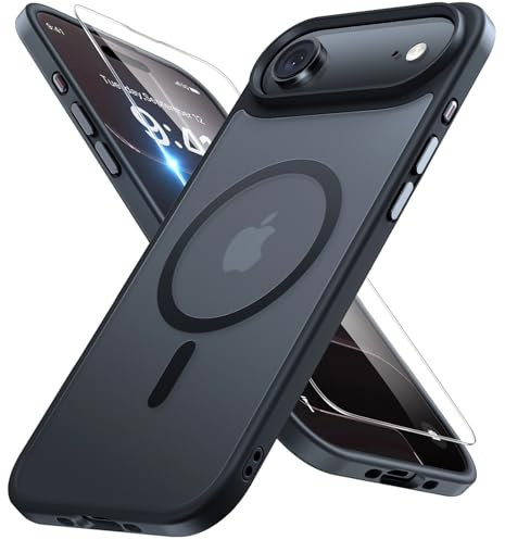 Miracase für iPhone Air Hülle für Magsafe[mit Panzerglas] [TOP Militärschutz & Magnetkraft] Stoßfest Kratzfest mit Samtiger Haptik Dünn Handyhülle für iPhone 17 Air Hülle 6,5, Matt-Schwarz