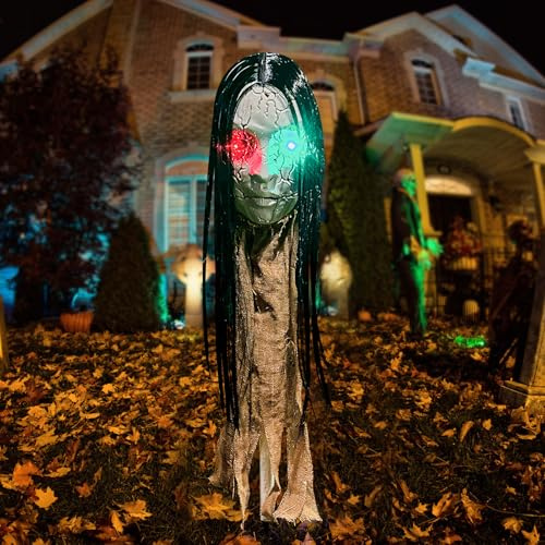 Halloween Deko Animatronic Zombie, Schwankender Groundbreaker mit LED-Blitz Augen, Gruselig Halloween Deko Outdoor Figuren Animiert, Skelett Lebensgroß, für Garten Hof Rasen (B)