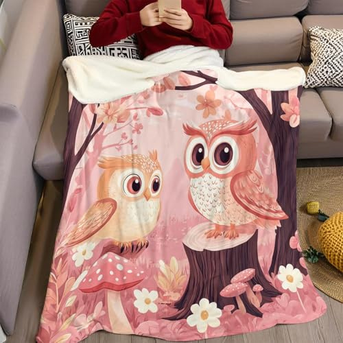 Kuscheldecke Flanell Fleecedecke Cartoon rosa Eule 3D Digitaldruck Sofadecke Wolldecke Bettlaken Wärme Wohndecke Klimaanlage Decke für Wohn Schlafräume 130 x 150 cm