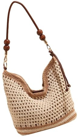 MHADBKH Bolso de hombro tejido para mujer, bolso de paja para uso diario, a juego, para compras, citas, vacaciones, playa, playa, gran capacidad, bolso cruzado de paja diario, Khaki, One Size