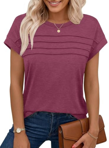 Chicrise Maglietta Donna Estivo Senza Maniche Plissettato Tshirt Girocollo Manica Corta Casual Elegante Moda Top