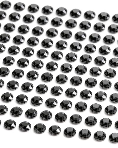 MOVOJA Schwarze Glitzersteine Selbstklebend - 147 Stk 10 mm I Schmucksteine | Selbstklebende Glitzersteine Zum Aufkleben I Klebesteine Basteln Bastelsteine Selbstklebend Sticker Gesicht Kinder Deko