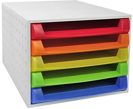 Exacompta 221098D Premium Ablagebox mit 5 offenen Schubladen für DIN A4+ Dokumente. Belastbare Schubladenbox mit hoher Kapazität für mehr Platz auf dem Schreibtisch The Box Harlekin bunt