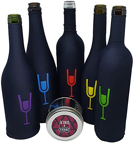 Set de 5 fundas elásticas para cata a ciegas en bote metálico. Fundas reutilizables negra para cata de vino para botellas de 75cl – Accesorio para vino