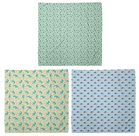 ABAKUHAUS Unisex Bandana, Eidechsen und Chamäleons Reptilien mit Blättern Illustration, 3er Pack, Mehrfarbig