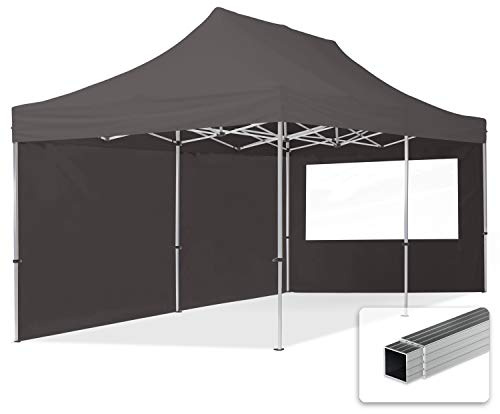 pop-up tält snabbtält 3x6 m - 2 sidodelar hopfällbart tält aluminium paviljong (certifierad) party lusthus grå tak
