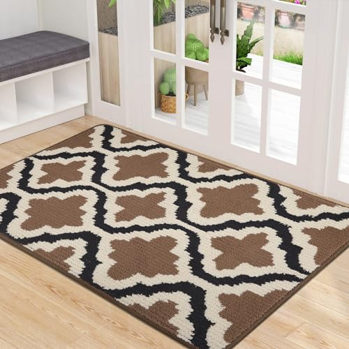 Homaxy Door Mats Indoor, Non-slip Soft Machine Washable Doormats, Dirt Trapper Mat Entrance Rug, Super Absorbent Floor Mats for Front Back Door, Entryway, Pets and Dogs (80 x 120 cm, Brown)