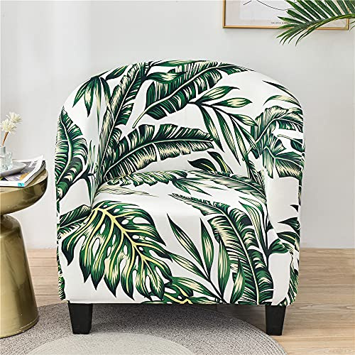 Highdi Sesselschoner Sesselüberwurf mit Elastisch Stretch Husse, Blattdruck Club Chair Schonbezug Sofabezug mit hoher Dehnung Sessel für Clubsessel Cocktailsessel Loungesessel (Grünes Blatt)