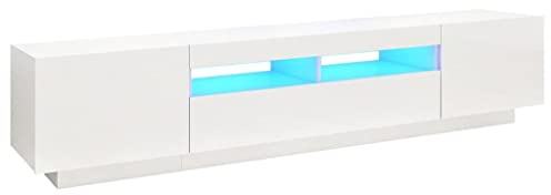 vidaXL TV Schrank mit LED-Leuchten Lowboard Sideboard Fernsehschrank Fernsehtisch TV Möbel Tisch Board HiFi-Schrank Hochglanz-Weiß 200x35x40cm