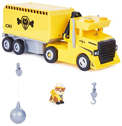 PAW PATROL 6064242 2-in-1 Truck von Rubble, mit Bagger, Spielzeugkran, Lichter und Sounds, Actionfiguren, Spielzeug für Kinder ab 3 Jahren