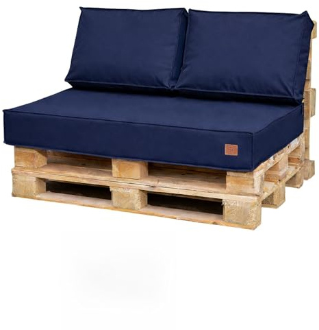 Bielik Palettenkissen 120 x 80 Set für Palettenmöbel | Wasserdicht Europaletten Sitzkissen Made in EU | Palettensofa komplett besteht aus 3 Teilen in Farbe: Dunkelgrau (Sitz+2 Kissen,Dunkelblau)