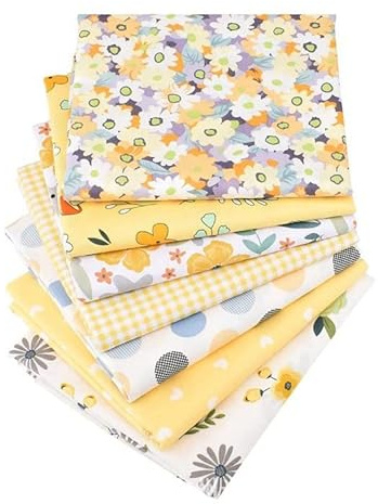Cotton Craft Fabric Bundles Patchwork,7 Pcs Fat Quarters Printing Craft Fabric Patchwork Floral 7 Pack 50 * 50cm Sewing DIY Scrapbooking Artcraft(Yello)