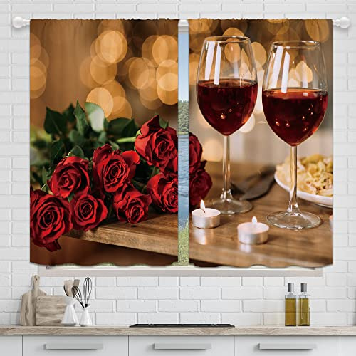Yorida Tende da cucina con vini rossi, moderne, romantiche tende a forma di fiore per donne e ragazze, camera da letto, soggiorno, piccole tende corte per caffè e caffè, tende decorative 67 x 99 cm