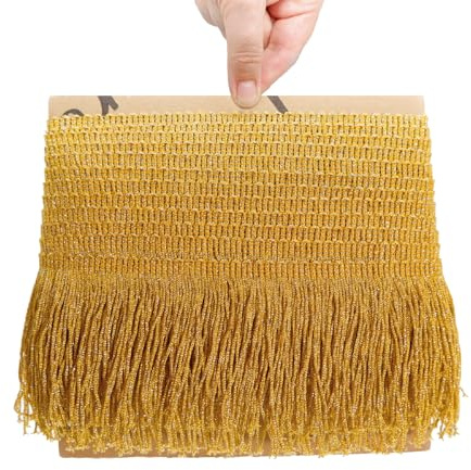 TEXTEX = Fleco de Cuquillo de Lamé con Lurex para Coser. Vestidos de Fiesta y Carnaval. Composición Rayón 95% y Lurex 5%. Largo de 10cm. Piezas de 5m - (Oro & Oro)
