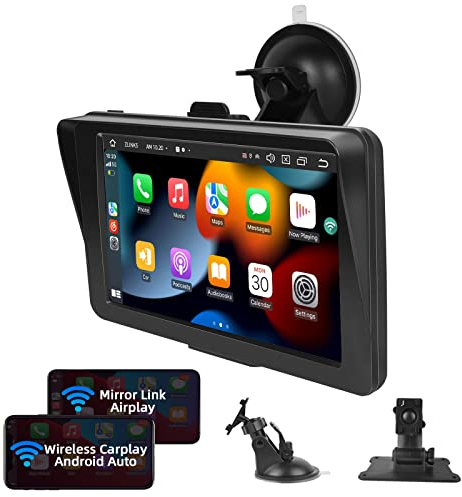 Podofo Autoradio Portatile con Wireless Carplay Android Auto 7 Pollici Touchscreen Monitor 7V-32V Car Audio Radio con Bluetooth, Trasmissione FM, Airplay, Collegamento a Specchio