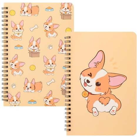 L1rabe 2 A5 Corgi spiral anteckningsböcker julklapp söt rolig hund styrda anteckningsblock gul hund övning bok inbunden spiral resa ritning dagbok för barn tonåring vinter födelsedagspresent (spelar