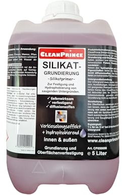 CleanPrince Silikatgrundierung Silikatprimer 5 Liter | Grundierung und Verkieselung mit dem Untergrund für innen und außen | Festigung und Hydrophobierung von saugenden Untergründen.