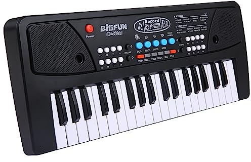 Btuty 37 Keys USB Electronic Organ Electric Piano with Microphone Black Digital Music Electronic Keyboard Built-in Stereo Speakers with 8 Tones 8 Rhythms 6 Demo Songs 4 Percussion Gift