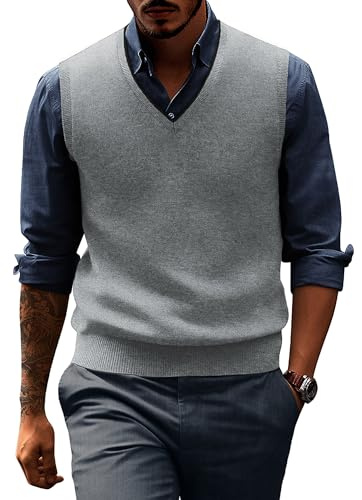 PaulJones Pullover senza maniche da uomo Gilet lavorato a maglia scollo a V Business Gilet Slim Fit, grigio chiaro, L
