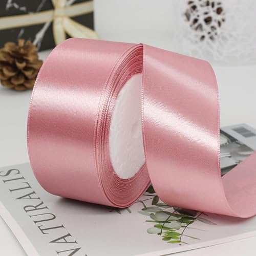 Wambere 5cm x 22M Band Satinband Geschenkband Schleifenband Ribbon Satinbänder Stoffband Dekoband für DIY Basteln Geschenkverpackung Hochzeit Party Geburtstag Weihnachten Dekoration,Altrosa