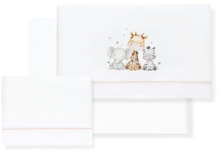 Interbaby Baby-Bettwäsche aus 100% Baumwolle für Auto/Moses/Babykorb, Elefanten-Giraffe, 3-teiliges Set, Bettlaken + Bettbezug + Kissenbezug