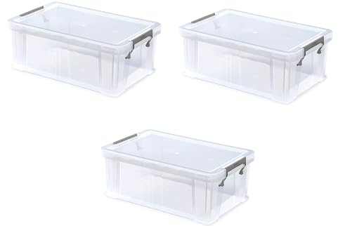 Shop4allsorts Set Of 3 10L Clear Stacking Storage Boxes With Clip Lock Lid Allstore A4 Storage 40x26x15cm