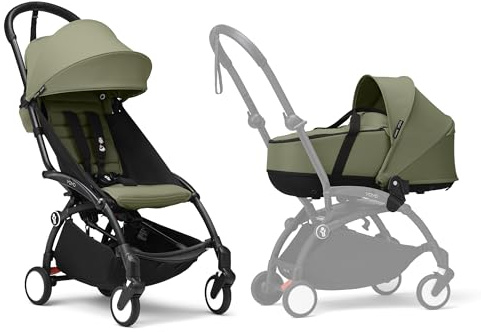 Stokke YOYO3 Kinderwagen mit Liegewanne - Enthält schwarzem Rahmen, YOYO 6 + Textilset (Olive) & Liegewanne (Olive)