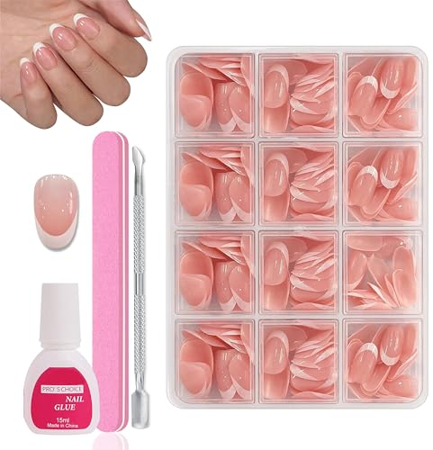 MrCuvaryas 240 Stück French Press On Nails Short Almond, Full Cover Nageltips Kurz für Gelnägel, Fingernägel Fake Nails mit Kleber Acryl Nagel Tips Nägel Zum Aufkleben (White Short French, 240pc)