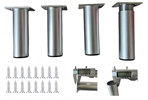 PUTOAHAO 4 Pezzi Piedini per Mobili in Alluminio (diametro 38mm), Piedini Regolabili per Mobili (0-15mm),Piedi per Mobili,Gambe per Mobili per Armadietto,Divano,Tavolo, Letto (Argentato, 6 cm)