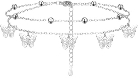 Cosie Lily Bracelet Cheville Femme Chaine de Argent Papillon Bicouche Bijoux Femmes Réglable Chaines Chevilles Accessoires de Plage