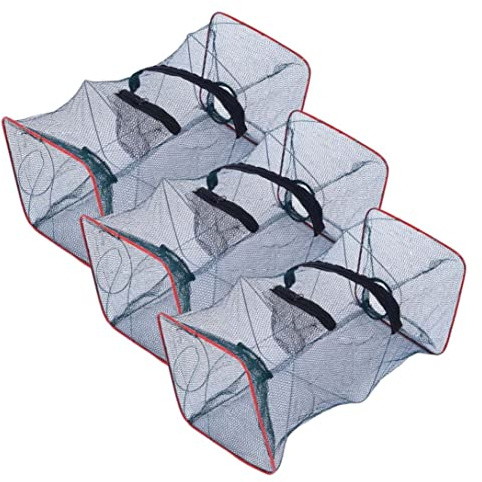 Fish Traps 3PCS Foldable Nylon Minnow Trap with 2 Holes Portable Crawfish Trap Outdoor Fishing Net for Crayfish Crab Lobster Shrimpminnow trap fish traps for fishing crawfish trap minnow traps