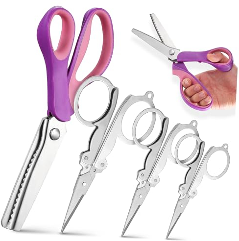 PHENOFICE 4stücke Zackenschere Für Stoff Papier Bänder Schere Klappschere Zum Nähen Basteln Und Dekorieren Mit Gezackten Schneiden Und Ergonomischem Griff