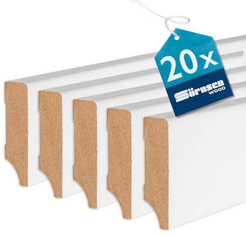 Sockelleiste MDF – 16x58x2440 mm, 20 Stück, weiß RAL 9016 lackiert | Sörnsen Wood Sockelleiste – hochwertige Fußleisten mit Cube-Profil – Beste Qualität hergestellt in Norddeutschland