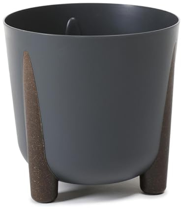 HowHomely Grau Blumentopf Kunststoff mit Braunen Füßen | ECO Pflanzschalen Ø 30 x H 28,5 cm | Leichter und Stabiler Blumenübertopf für Indoor oder Balkon und Terrasse
