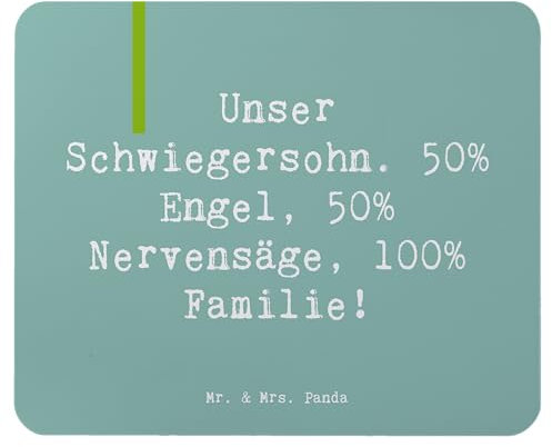 Mr. & Mrs. Panda Mauspad Spruch Unser Schwiegersohn. 50% Engel, 50% Nervensäge, 100% Familie! - Geschenk, PC Zubehör, Mauspad Büro, Arbeitszimmer,