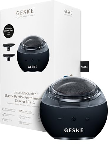 GESKE Electric Pumice Foot Smoothing Spinner | 8 in 1 | Elektrische Fußfeile mit groben & feinen Aufsätzen | Bimsstein | Weiche Füße | Effektive Hornhautentfernung | Für Dein Pediküre-Set