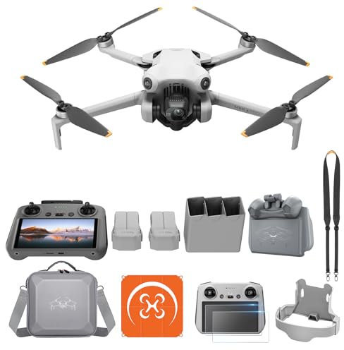 DJI Mini 4 Pro Fly More Combo (DJI RC 2 Bildschirmfernsteuerung) mit Vielseitiges Zubehör, faltbare Mini-Drohne mit 4K-Kamera, unter 249g, 2 zusätzliche Akkus, 102 Minuten Flugzeit, Klasse-C0