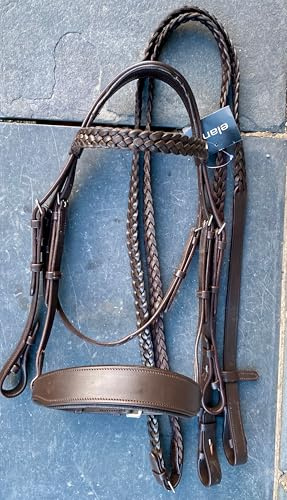 Wide Padded Chunky Hunter Bridle with Plaited Reins & Browband Cob / Black