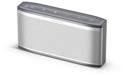 BOGASING Era S9 Pro Enceinte Bluetooth Puissante, Haut Parleur avec Audio 2 Canaux et Deux radiateurs passifs, 48H Autonomie, EQ, TF Carte, AUX, Microphone Intégré, Enceintes pour la Bureau (Argenté)