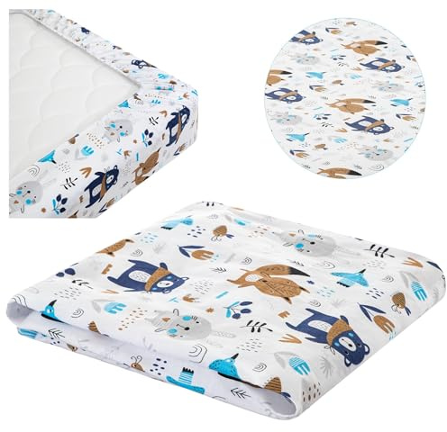 Sábana bajera ajustable de algodón 100% con banda elástica, protector de colchón, sábana bajera ajustable para cuna y cuna – 60 x 120 cm – Certificado Oeko-Tex – Protector de colchón transpirable – El