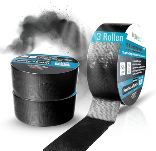 Ultiness Panzerband schwarz, 48mm x 32m Gewebeband, Klebeband extra, 3 | stark, wasserdichtes Reparaturband, universelles Gewebeklebeband, Duct Tape leicht abreißbar, Allzweck-Klebeband, Panzertape