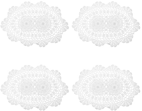 QUARKZMAN 4 Stück 40x26 cm Handgemachte Häkeldeckchen, Polyester Baumwoll Tischsets Ovale Tisch Häkelplatzsets für Esstisch Küche Partys, Weiß