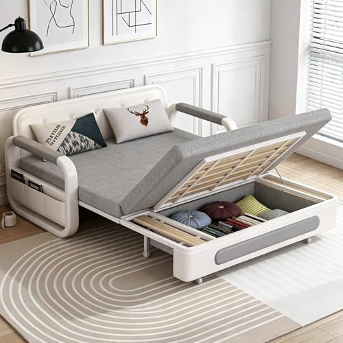 Convertible Sofa Bed with Storage - Sleeper Sofa for Small Spaces 3-in-1 Double sofabed for Living Rooms& Bedrooms, Dark Grey & White